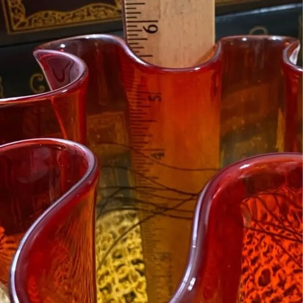 Tangerine Red Flame Handkerchief Hand Blown Vase With Black Accents
